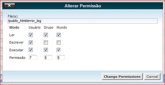Como dar permissão CHMOD pelo cPanel